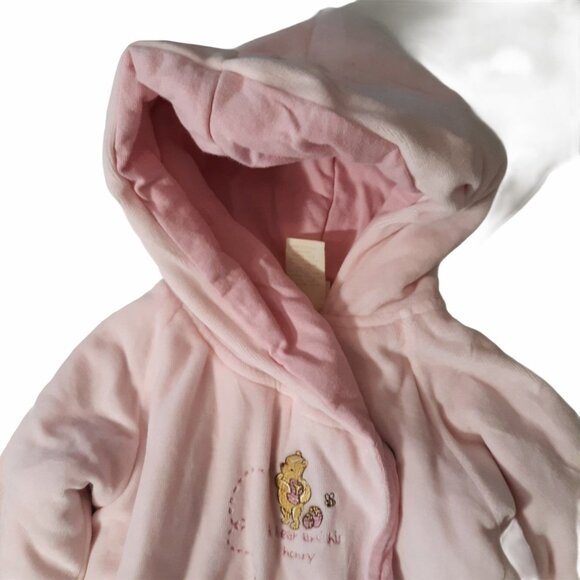 Disney Classic Pooh Baby Girl Hooded Pink Fleece Footed Onesie Embroidery 6M - Picture 6 of 7